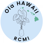 Ola HAWAII (Heath And Wellness Achieved by Impacting Inequalities) logo of kalo or taro plants and the Hawaiian Islands